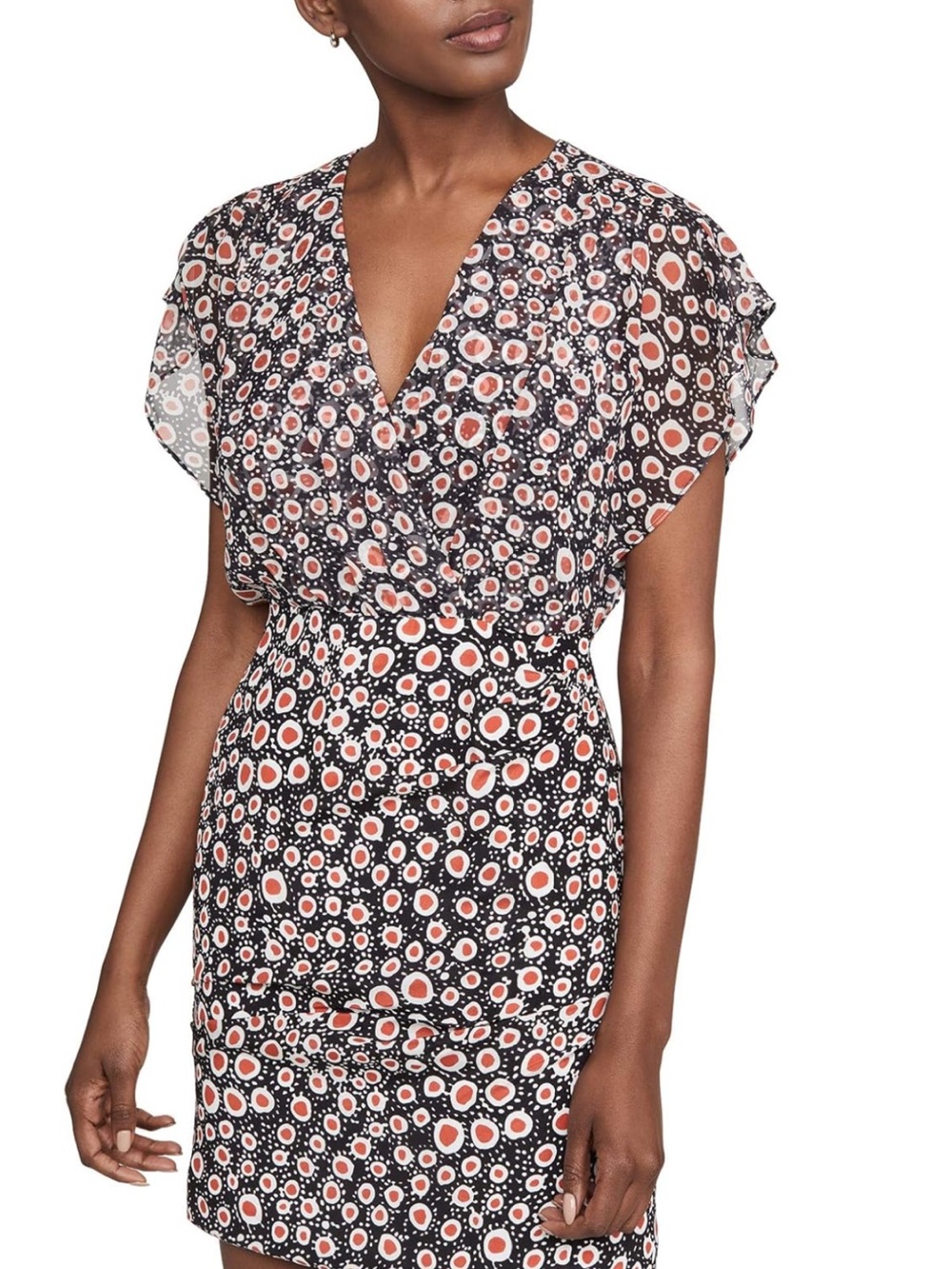 SALONI Nwot Rachel Mini Dress with Coral and White Dot Print
